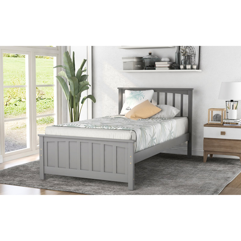 Classic Twin Wood Platform Bed, Grey For A Stylish Bedroom Bed With 10 Reinforced Slats Stability