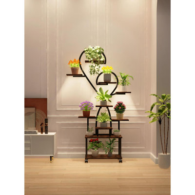 (Forme de cœur) Support à plante d'intérieur avec lumières de culture, étagère à plantes d'intérieur à niveaux, support à fleurs pour plantes en métal, support à plantes en forme de S pour la maison, patio, support à plantes, support à plantes d'intérieur (retour à l'école)