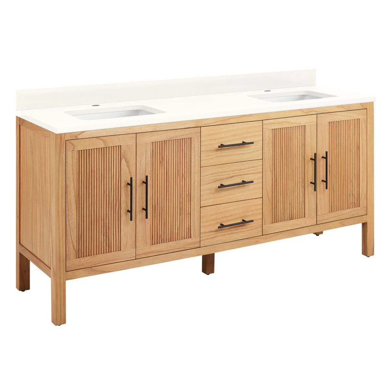 72" Ayanna Double Bathroom Vanity Set with Rectangular Undermount Sinks, Arctic White Quartz, Single