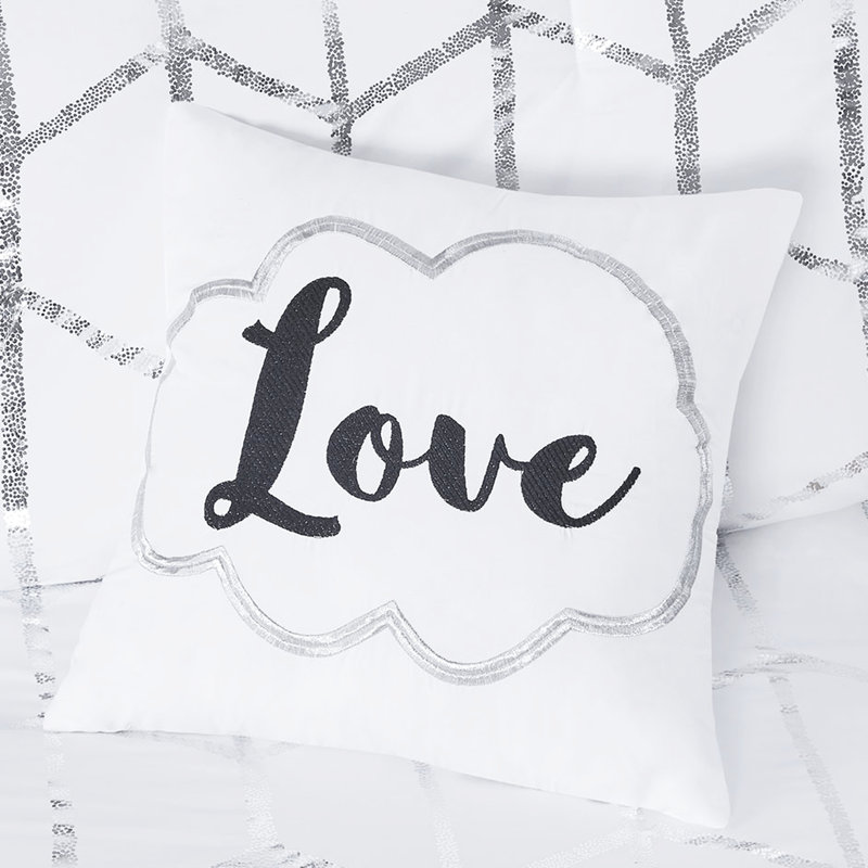 Édredon et édredon double / grand imprimé métallique - géométrique argenté sur blanc, microfibre, 2 taies décoratives, coussins décoratifs, imprimé de draps, vapeur