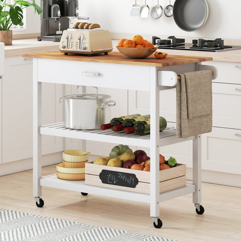 Solid Wood Bar Cart, White