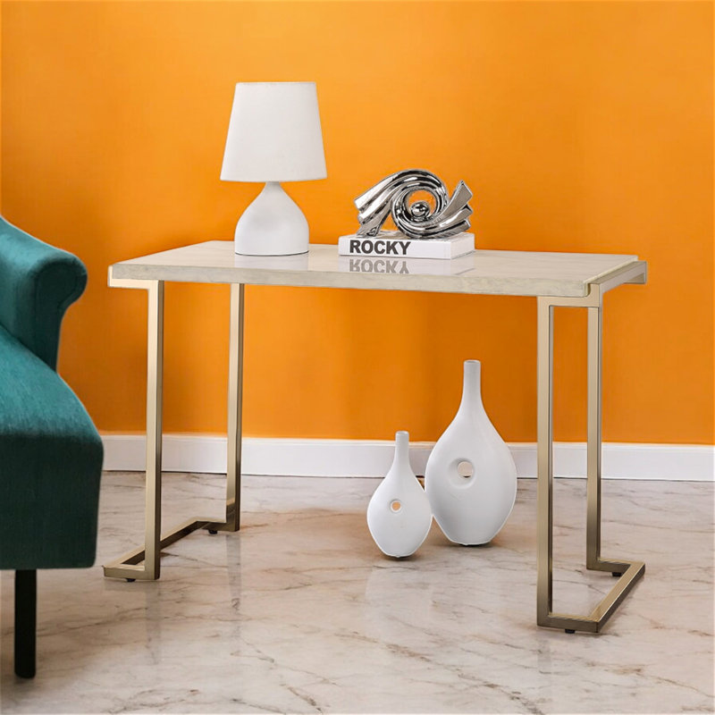 Table de canapé Contemporary Raison - plateau en pierre reconstituée avec base en métal champagne