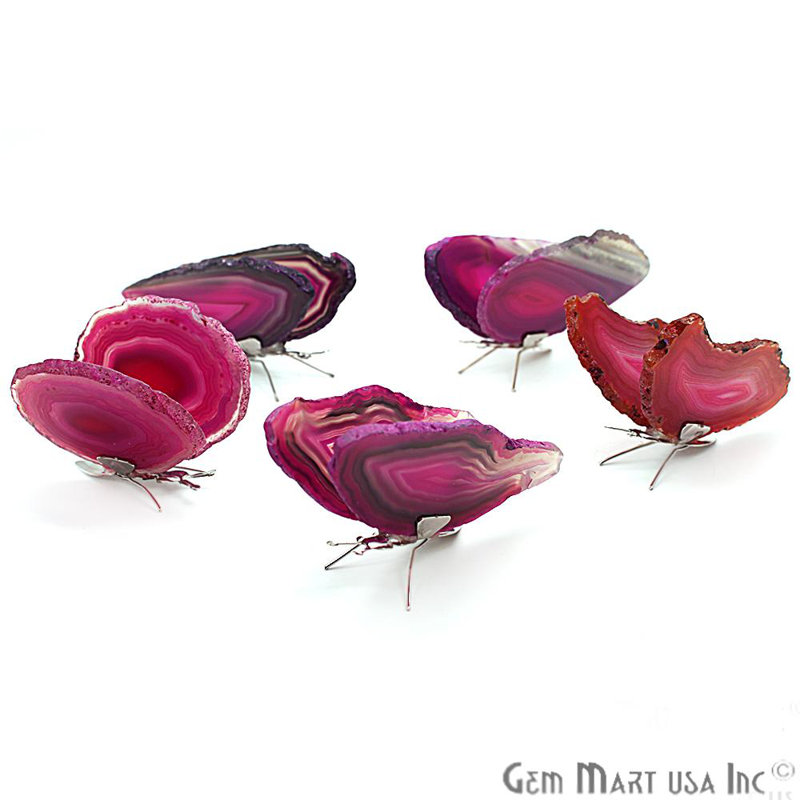 Desriee Agate Slice Butterfly Figurine, Pink