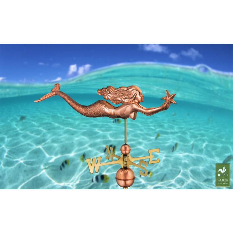 Sirène avec girouette étoile de mer, Cuivre poli