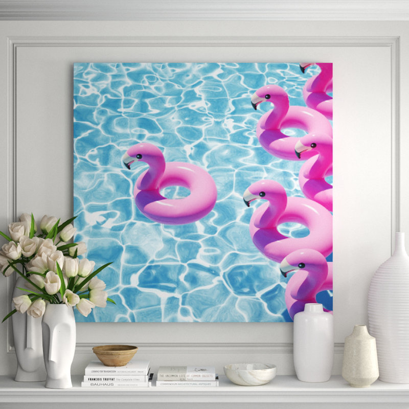 Flamingo Pool Party Print, 56" H x 56" W x 2.5" D, Aluminum