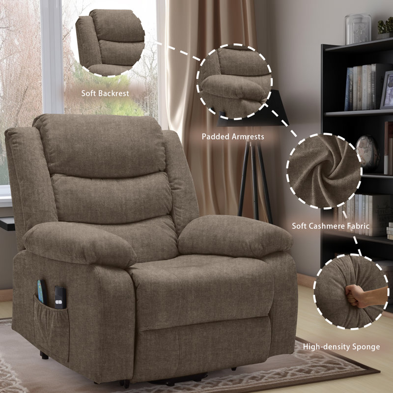 Power Lift Recliners For The Elderly， Electric Recliner With Heat And Massage， Oversized Sofa For Living Room With Infinite Position, Side Pockets 