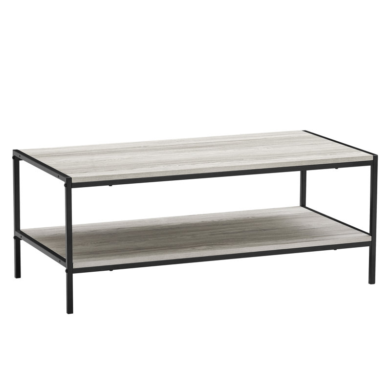 Sylvie Industrial Style Rustic Coffee Table with Metal Legs and Storage, Living Room Furniture, Grey