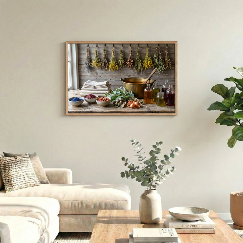 Ensemble de 1 tableau sur toile représentant une nature morte à base de plantes, H 32 po x l 48 po, Naturel