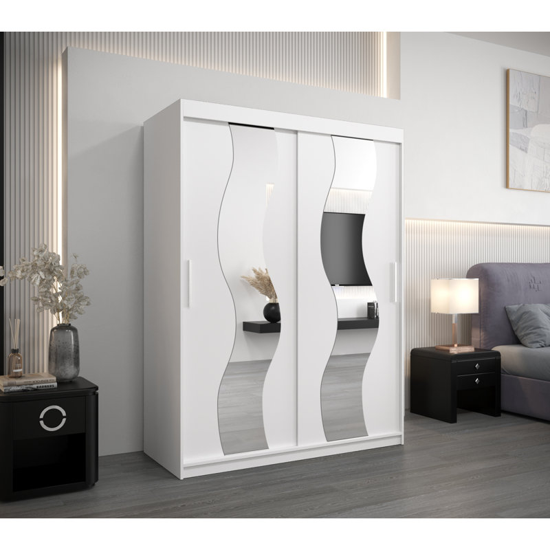 Hargaden 2 Door Wardrobe, 200cm H x 150cm W x 62cm D, White Matt