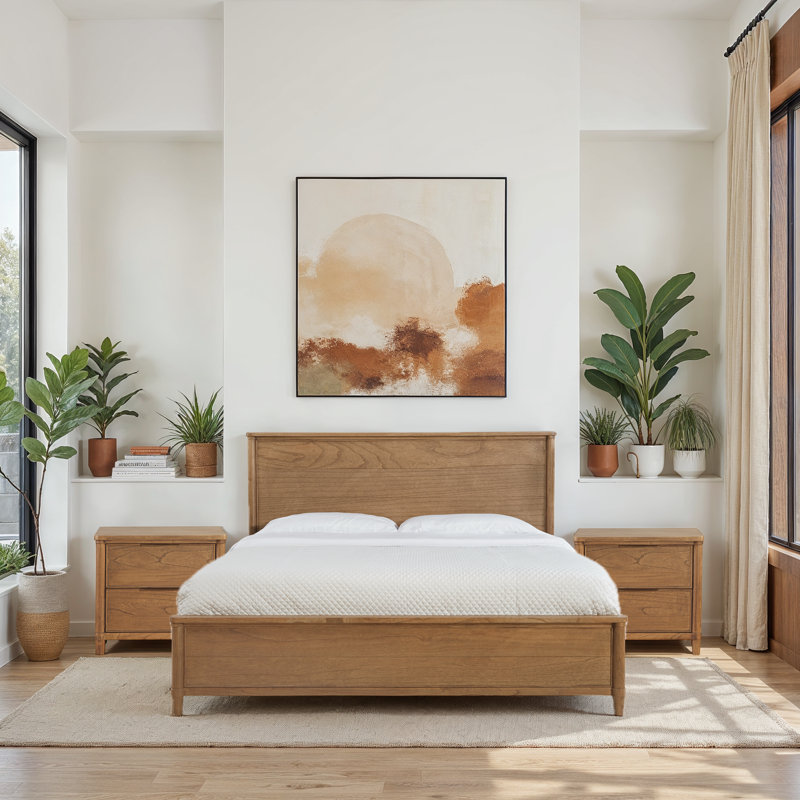 Clair Solid Wood Standard Bed, King, Navy