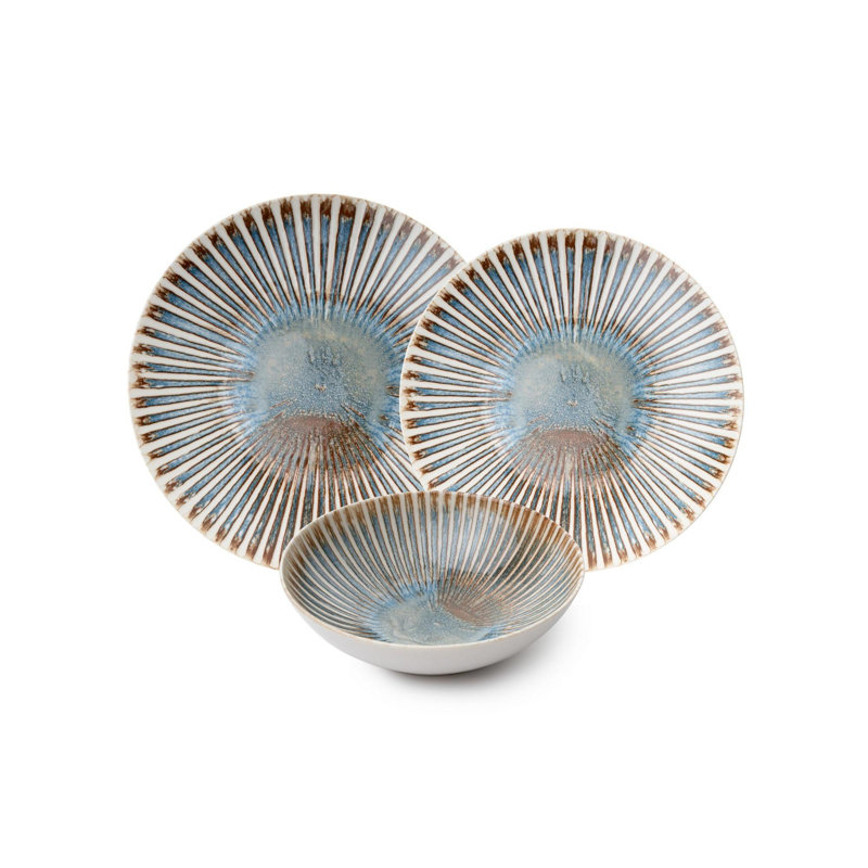 Service de table élégant 24 pièces, 100% porcelaine | Comprend 6 assiettes de service, 6 assiettes plates, 6 bols et 6 assiettes à dessert | Va au lave-vaisselle et au micro-ondes, parfait pour recevoir