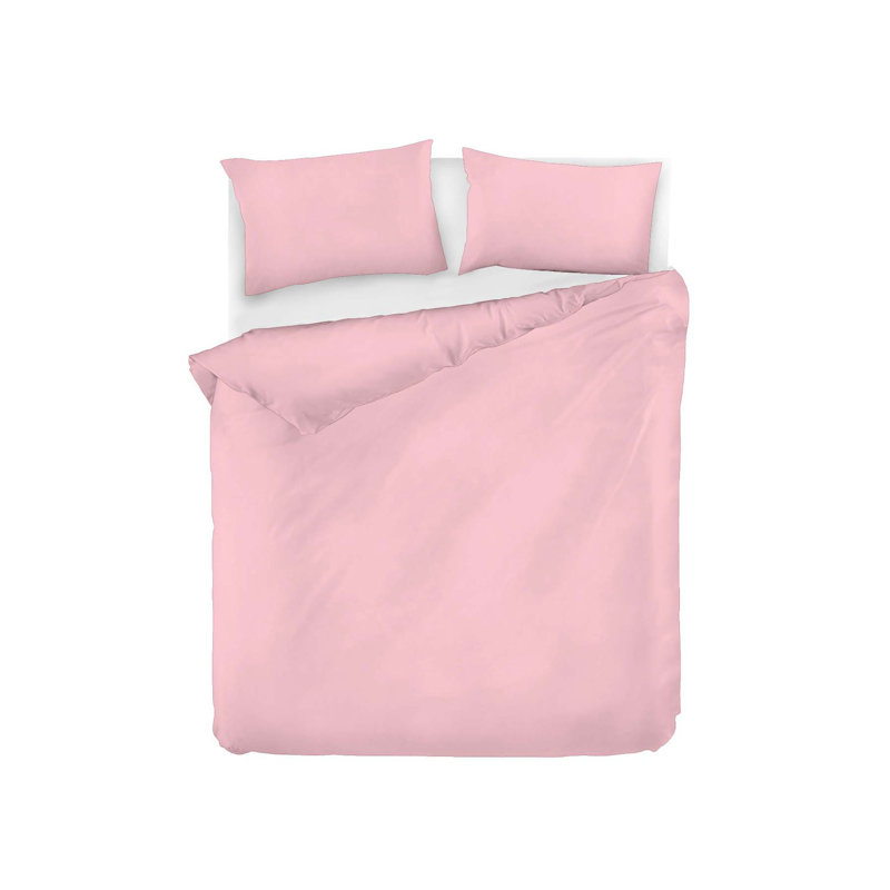 Ensemble de housse de couette 100% coton, Housse de couette double TG + 2 taies d'oreiller s, Rose