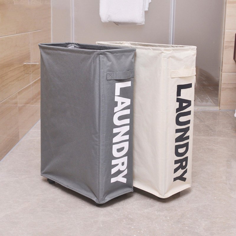 Rolling Laundry Hamper with Handles, Gray, 22.8 H" x 15.4 W" x 7.3 D"