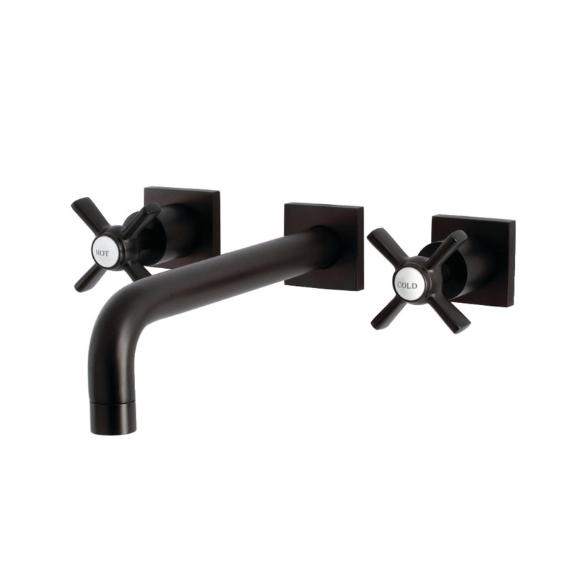 Kingston Brass Manhattan Two-Handle 3-Hole Wall Mount Roman Tub Faucet, Oil Rubbed Bronze,  Cross White