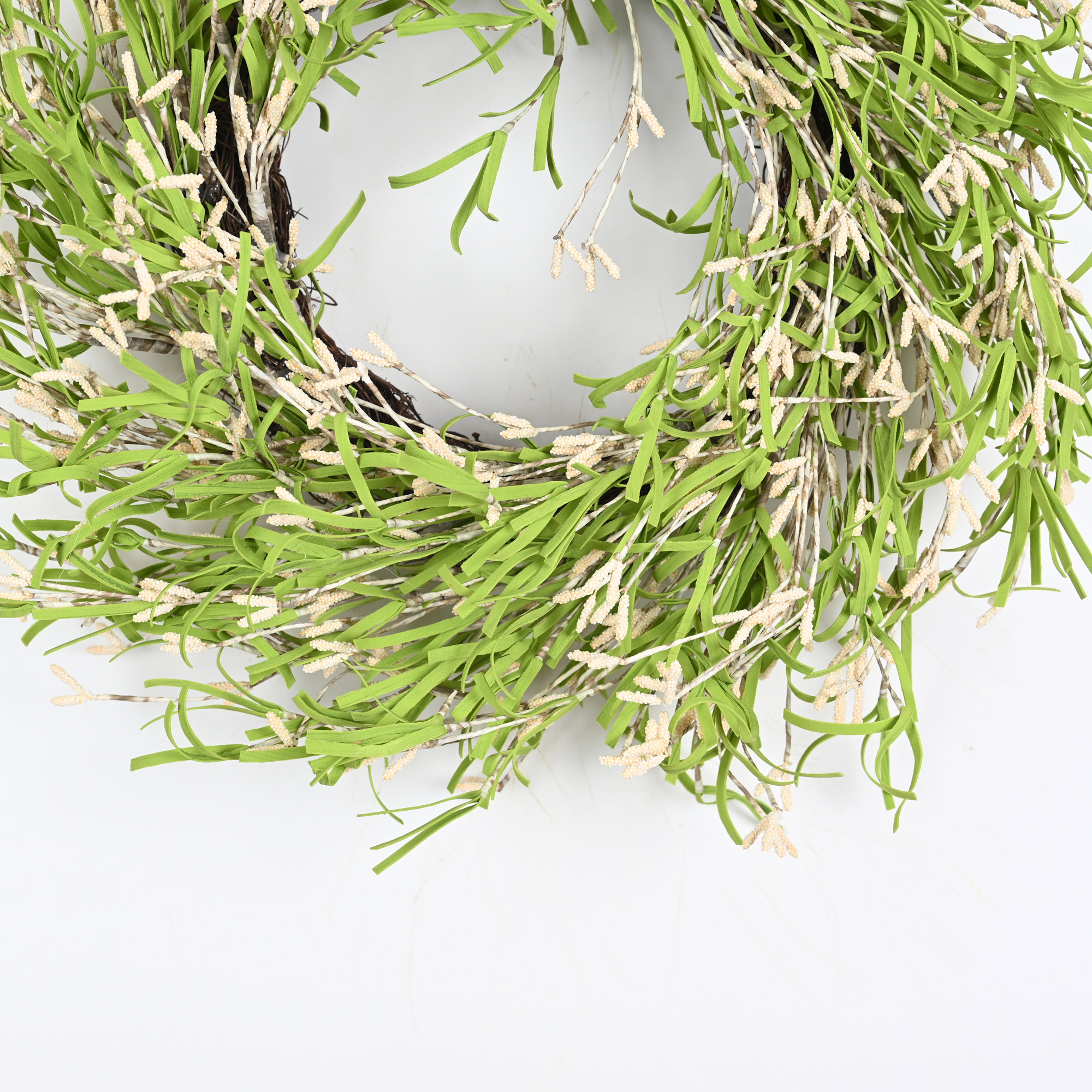 22" Artificial Farmhouse Blossoms Cluster Grass Berry Spring Summer Wreath For Front Door, Cream