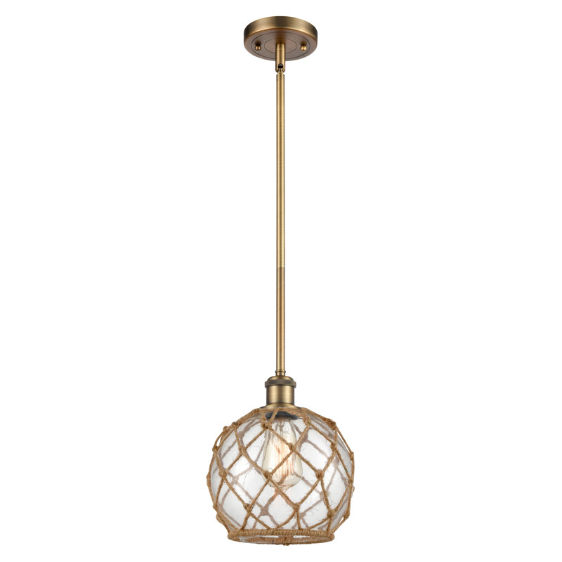 Tobey 1 - Light Single Pendant, Clear/Brown, 10" H x 8" W x 8" D, Brushed Brass