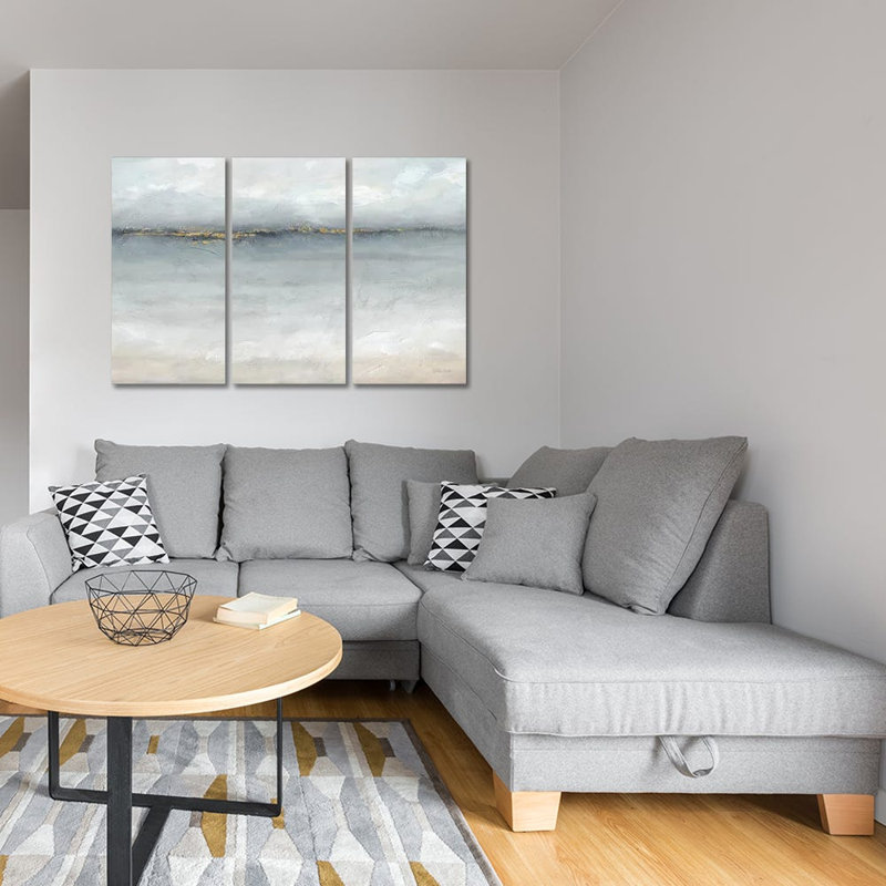 «Serene Sea Grey Gold Landscape» par Cynthia Coulter, estampe numérique sur toile tendue