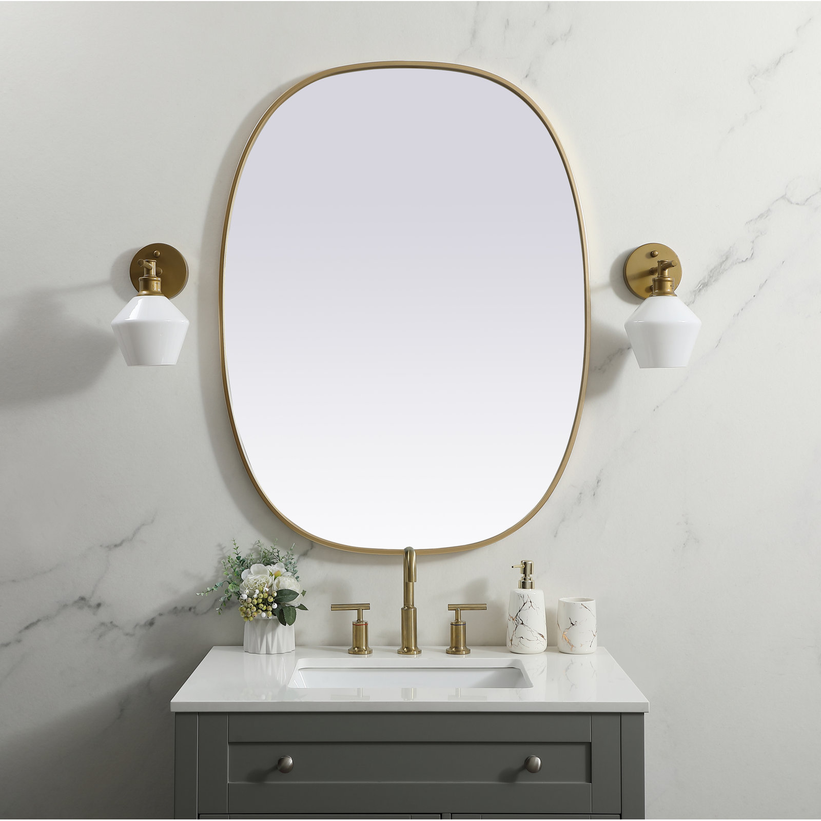 Sabine Metal Curved Oval Wall Mirror, Brass, 40" x 30"