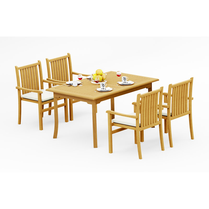 7 Pcs Grade-A Teak Wood Dining Set: 60" Rectangle Table And 6 Cahyo Stacking Arm Chairs #11CH1306, 4