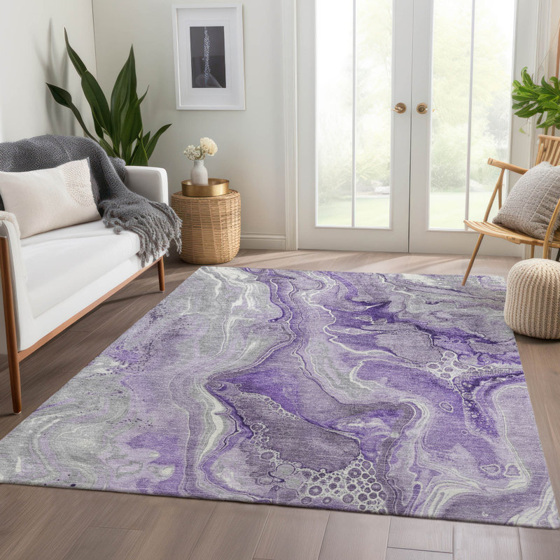 Machine Washable Indoor/Outdoor Cinead ACN1681 Purple Rug, Rectangle 3' x 5'