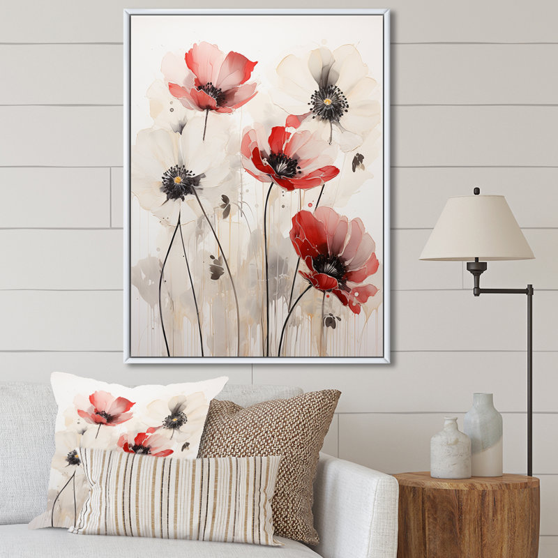 Minimalisme rouge et blanc sur fond blanc, H 40 po x l 30 po x P 1,5 po, Cadre flottant blanc