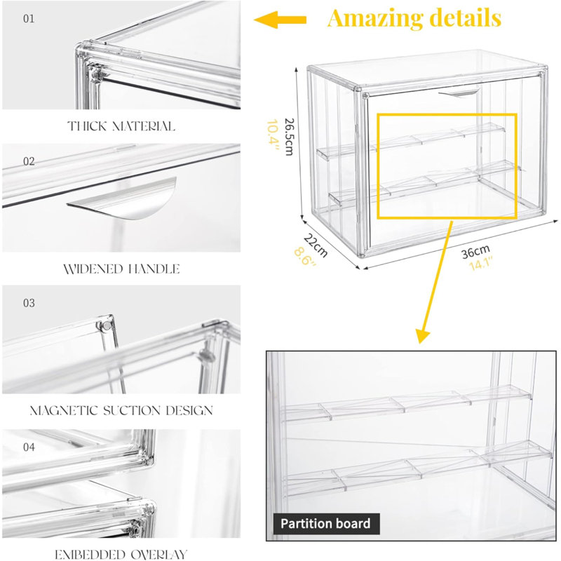 Clear Acrylic Display Case,3 Tier Display Shelf With 2 Movable Plate, Stackable Protection Showcase For Action Figures, Display Storage Box Countertop With Magnetic Door