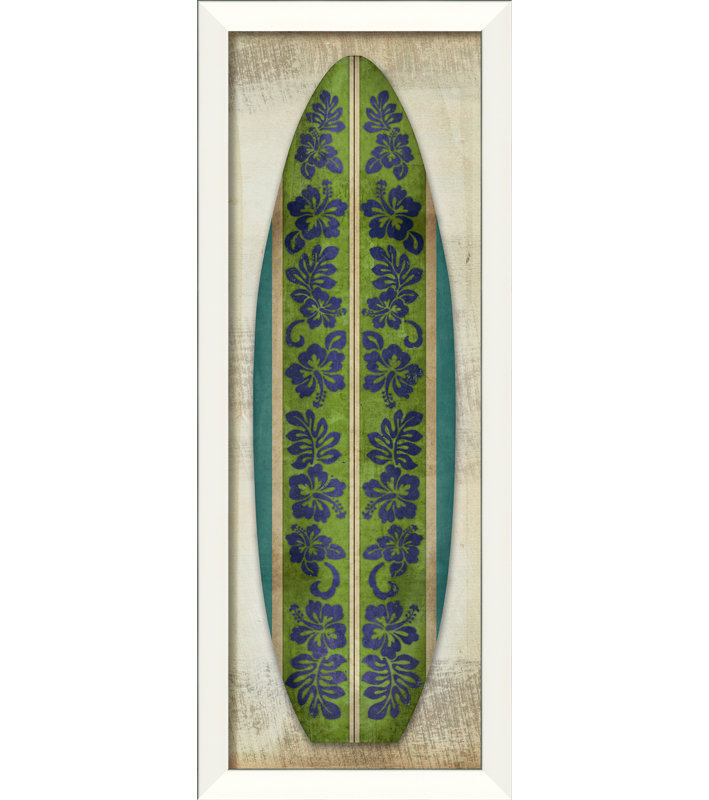 « hibiscus longboard », impression encadrée en vert et bleu mauve Surfboard