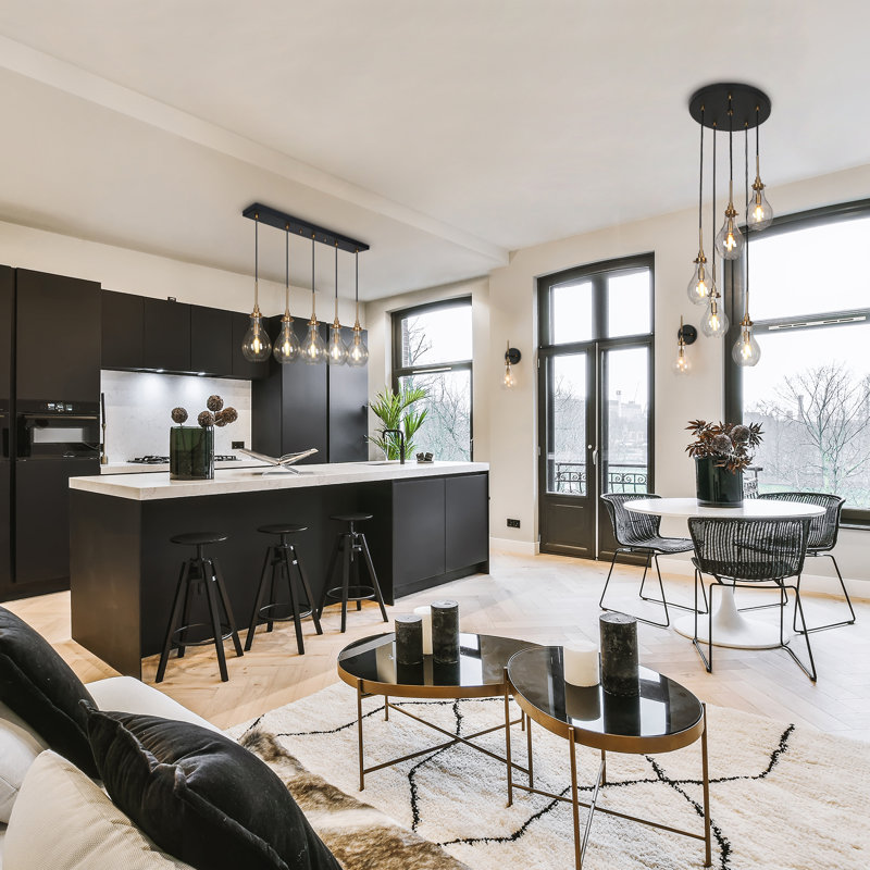 Lustre linéaire moderne à 5 lumières avec îlot de cuisine Hooman