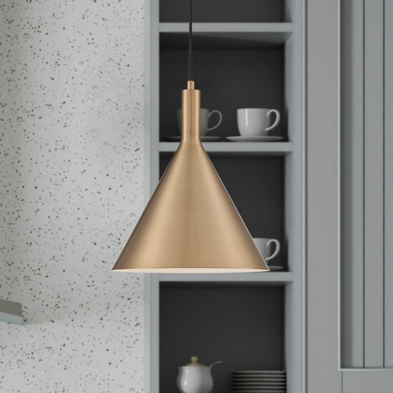Luminaire suspendu conique à 1 lumière Laroche, Bronze brillant, H 15,29 po x l 12 po x P 12 po