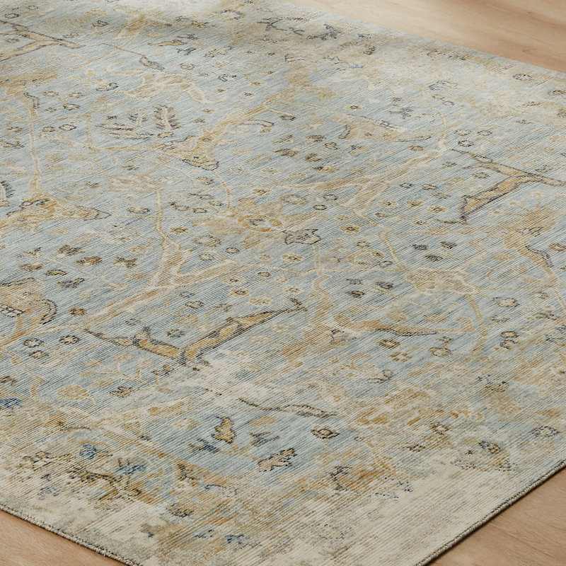 Wool Area Rug, Rectangle 12' x 15', Beige/Blue