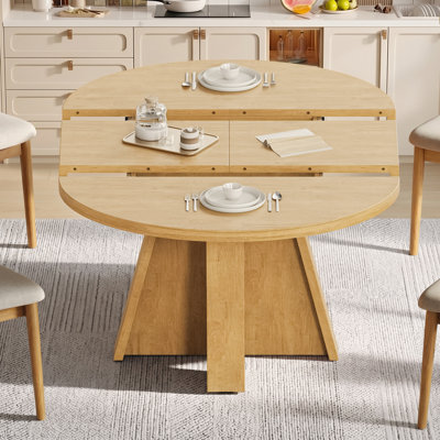 43"-59" Extendable Round Dining Table for 4-8 with Storage, Oak