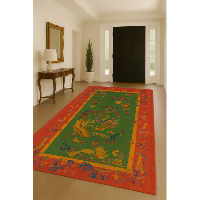 Tapis brun tissé à motif floral lavable Mosso, 2'6" x 4'11"