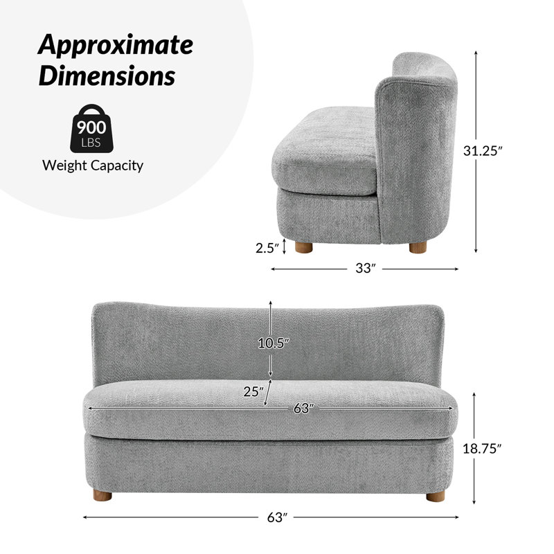 Canapé incurvé moderne l 63 po Greigh, Gris