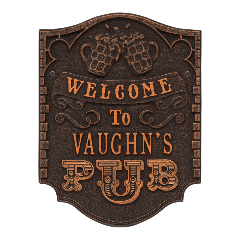 Pub Welcome 4-Line Wall Décor, Oil Rubbed Bronze, Yes