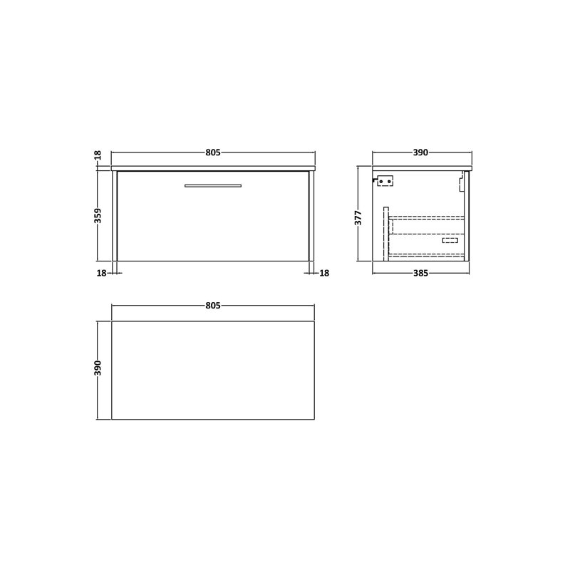 Juno 800mm Wall Hung Single Vanity Unit with Worktop, White Ash