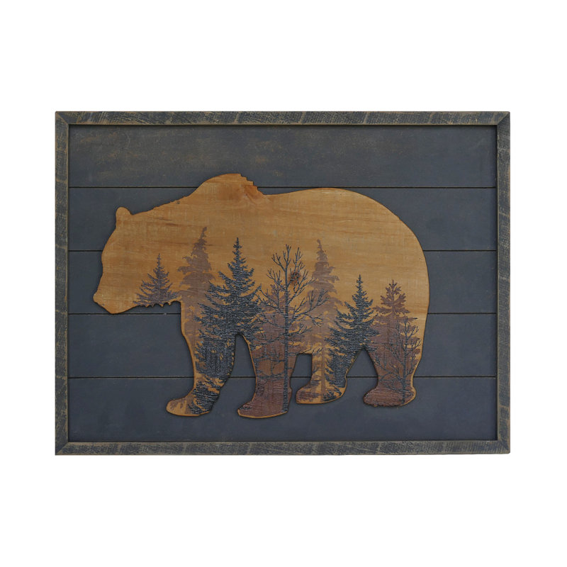 Handmade Rustic Wood Grizzly Bear Wall Decor, 12" H x 16" W x 0.83" D