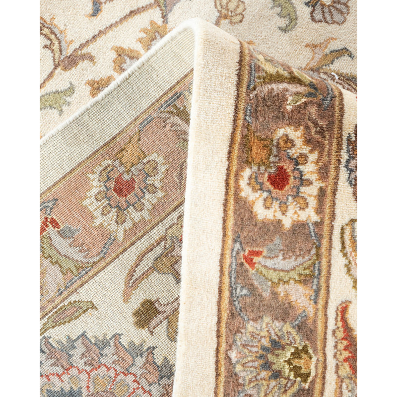 Tapis ivoire en laine noué à la main de conception unique 9 pi 2 po x 12 pi 5 po Hayner