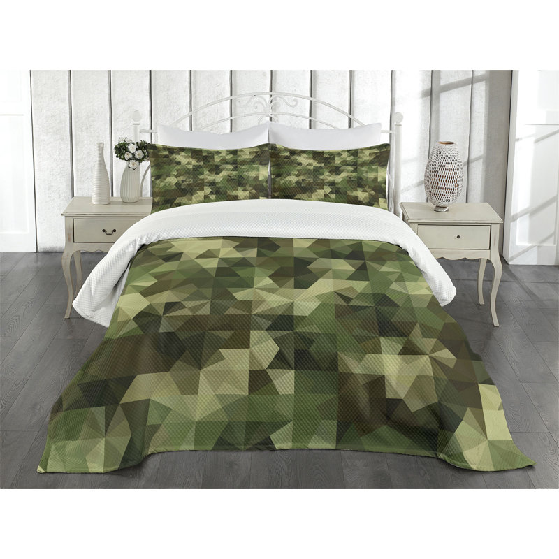 Ambesonne Sage Bedspread Set  Abstract Camo Pattern  Green, King Coverlet / Bedspread + 2 Standard Shams