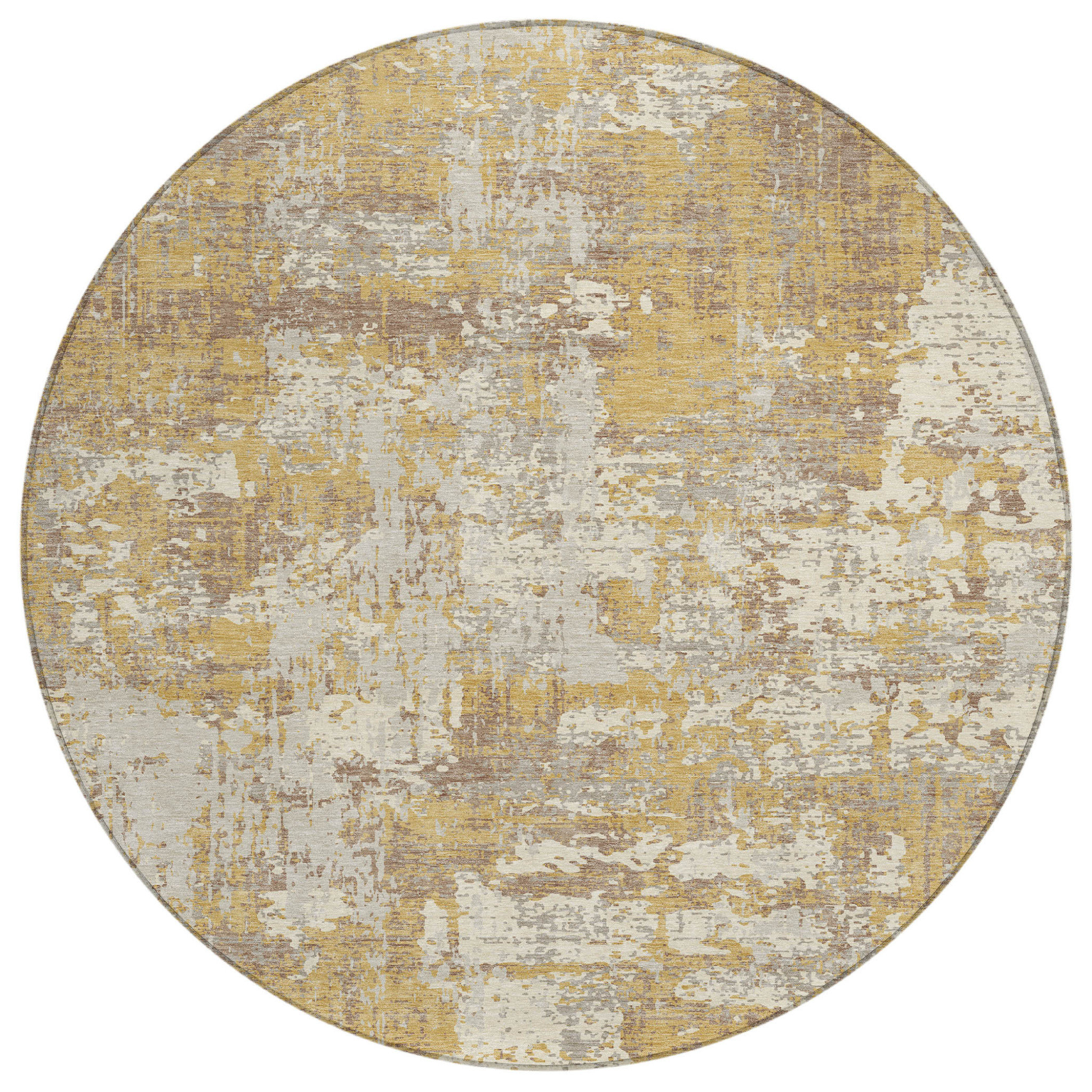 HomeRoots 8' Gold Brown And Beige Round Abstract Washable Indoor ...