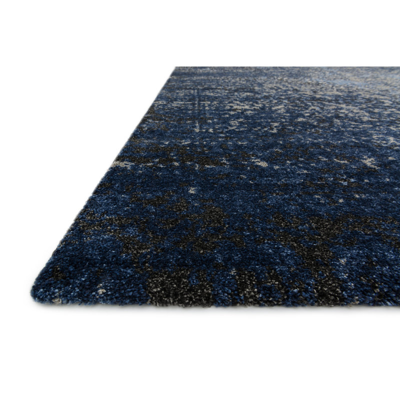 Tapis bleu marine à motif abstrait Abbie, Rectangulaire 8 pi 11 po x 12 pi 5 po
