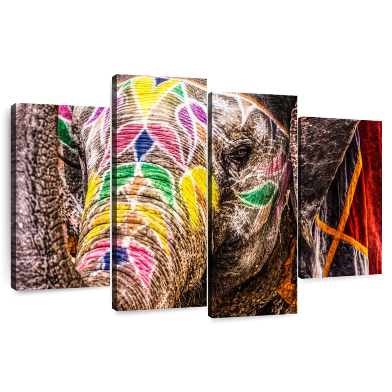 Colourful Indian Elephant, H 32 po x l 52 po