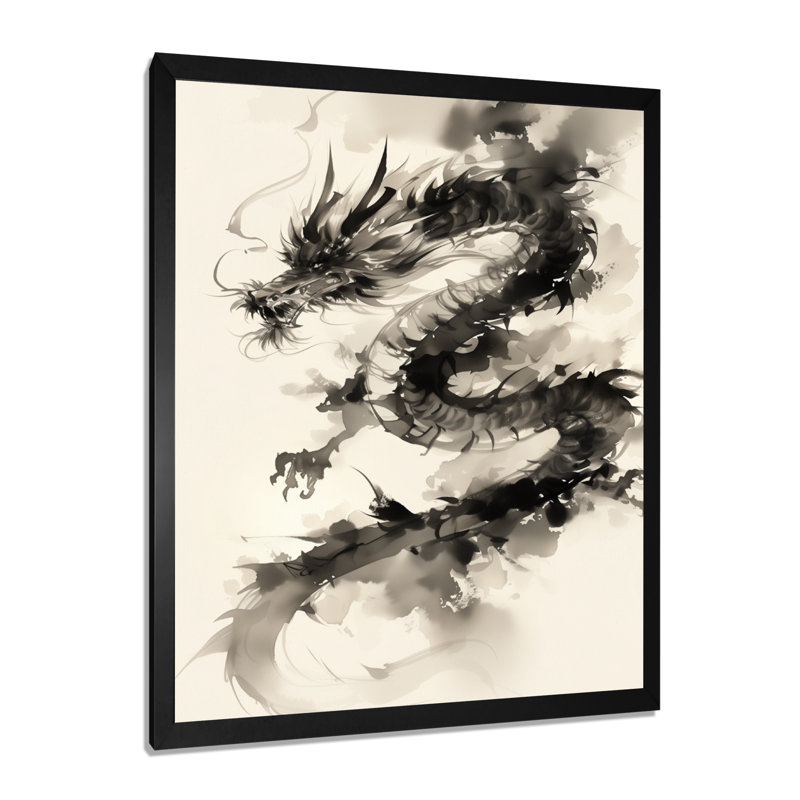 Portrait d'un dragon chinois - Dragons, art mural dans le salon, H 20 po x l 12 po x P 1 po, Toile encadrée noire simple