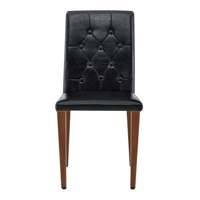 4 chaises de salle à manger noires et noyer avec boutons intégrés, hauteur 89 cm, revêtement en PU, boucle ergonomique, profondeur d'assise de 43 cm, usage polyvalent