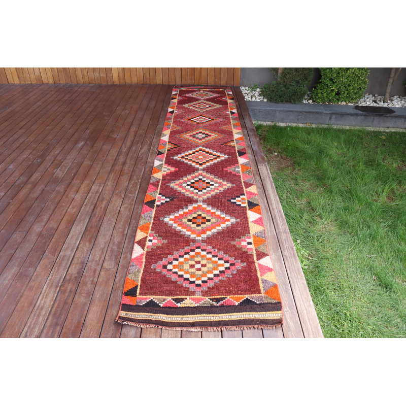 Chemin de table rétro Kilim turc fait à la main en laine rouge pour un décor antique