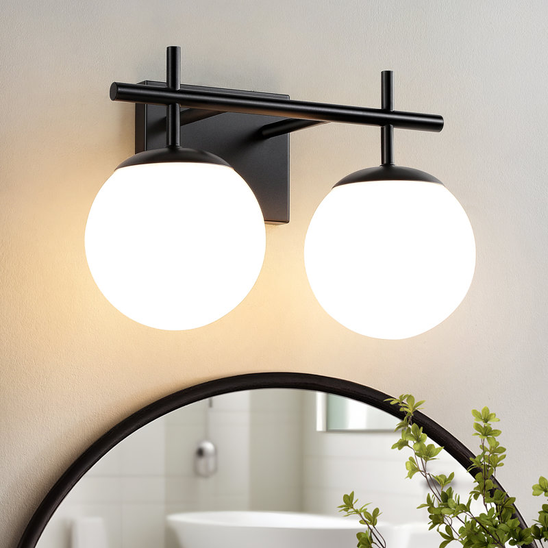 Éclairage pour meuble-lavabo à 2 lumières avec miroir en forme de verre, Noir mat