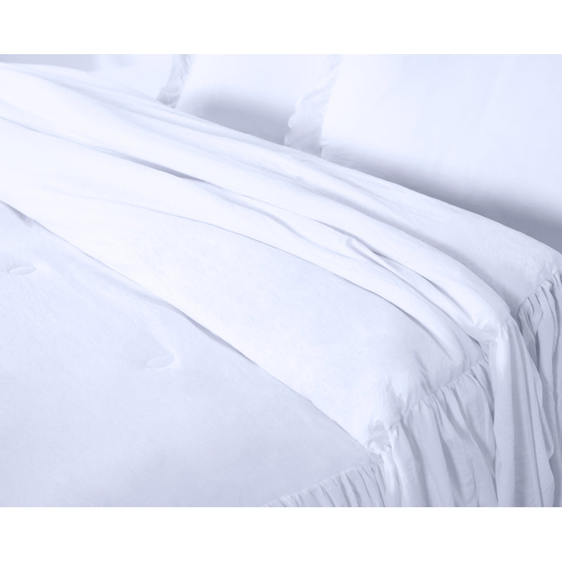 Sinclair French Country Chic Ruffle Skirt Bedspread Set, Queen Bedspread + 2 Standard Shams, White