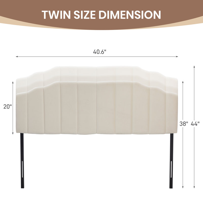 Adjustable Modern Velvet Bed Headboard With Wall-Mount Option, Twin, Beige