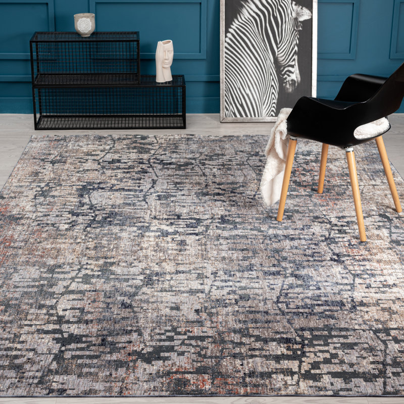 5 Abstract Area Rug in Charcoal/Gray, Rectangle 7'6" x 9'6"