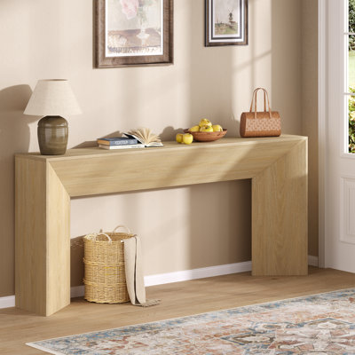  Console de 70,9 pouces de long, canapé en bois de ferme derrière le canapé, table d'entrée étroite avec base triangulaire robuste pour le salon, le vestibule, chêne naturel