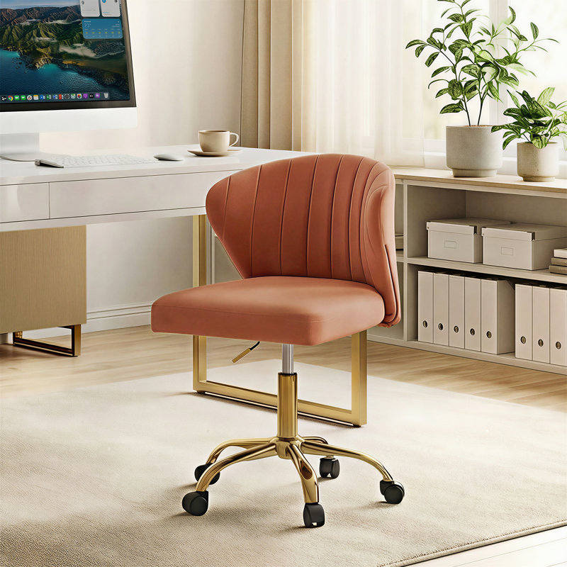 Chaise de travail ergonomique à dossier capitonné Adelynn, Corail